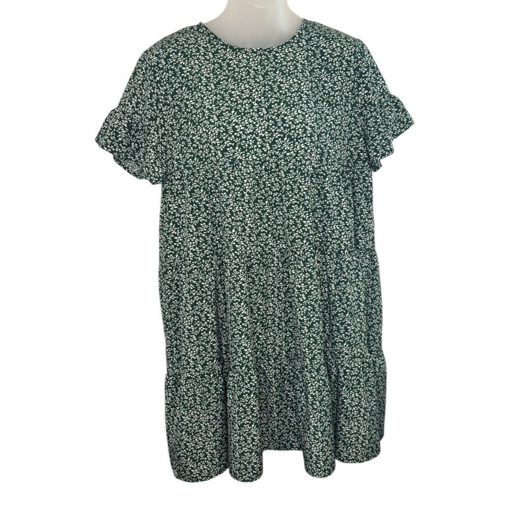 SHEIN Green Floral Print Babydoll Style Dress Size Small